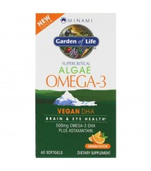 Minami Nutrition Omega - 3 Vegan DHA z mořské řasy - s příchutí pomeranče -60 tobolek